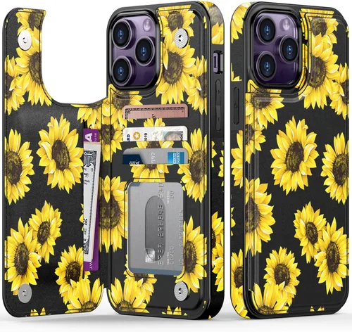 Vista 11 de LETO para iPhone 15 Pro Funda tipo cartera - Tapa tipo folio con patada - Diseños de moda - Tarjetero - Funda protectora para mujeres y niñas - 6.1