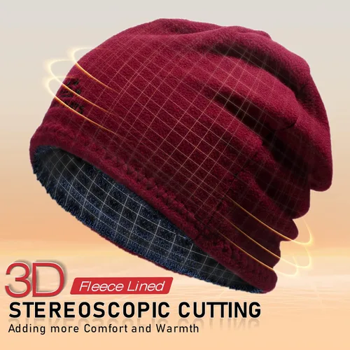 Vista 3 de Lvaiz - Gorro de invierno para hombre o mujer, con forro de vellón cálido, reversible, resistente al viento, gorro de punto unisex