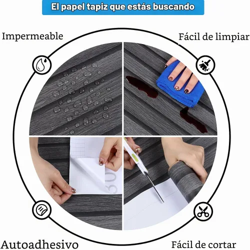 Vista 9 de CRE8TIVE Papel tapiz de listones de madera gris oscuro despegar y pegar papel de contacto de grano de madera impermeable autoadhesivo aspecto