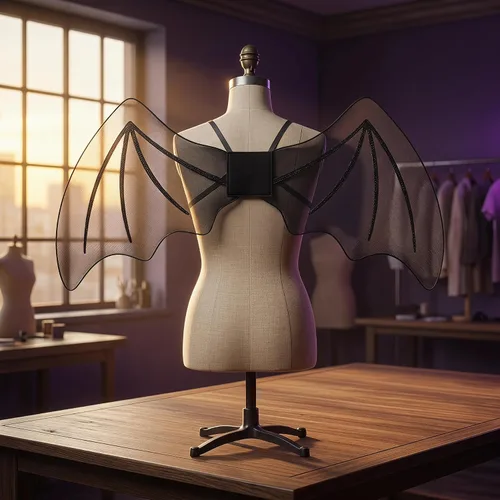 Vista 2 de BinaryABC Disfraz de alas de murciélago de vampiro, accesorio de cosplay de Las alas negras de poliéster suave son ligeras con correas de hombro