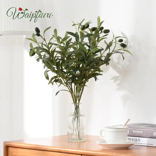 Vista 7 de Waipfaru Ramas de olivo artificiales para jarrones, ramas de olivo con aceitunas realistas, tallos de vegetación artificial para centros de mesa