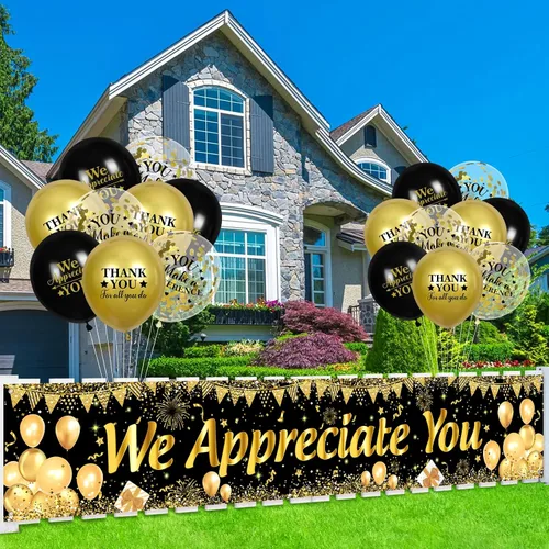Vista 5 de Decoraciones We Appreciate You Letrero de Jardín Negro Dorado We Appreciate You con 18 Globos Letrero Gracias por Todo lo que Haces Regalos