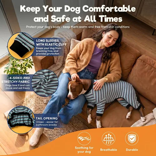 Vista 6 de LovinPet Pijama grande para perro, camisa de algodón multicolor a rayas, para dejar de caer, pijamas para mascotas, ropa de bulldog francés, ropa