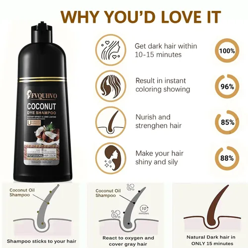Vista 5 de Champú de tinte de coco para cabello castaño, color instantáneo 3 en 1, champú de tinte para mujeres y hombres