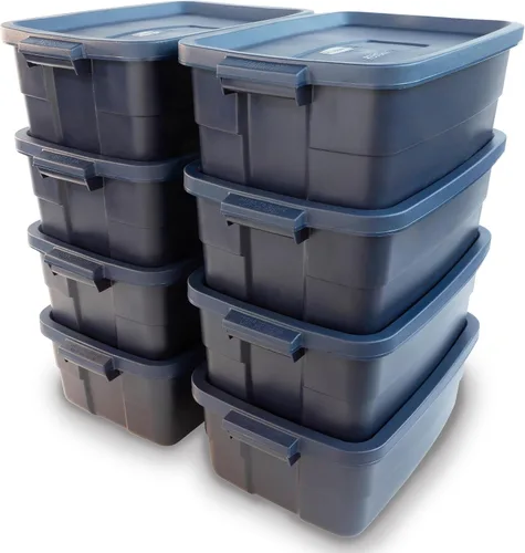 Vista 8 de Rubbermaid Roughneck Tote de 3 galones, paquete de 6, fabricado en EE.UU., índigo oscuro metálico, contenedores de almacenamiento de plástico