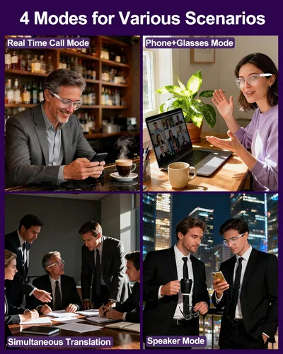 Vista 5 de AI Gafas Inteligentes Inalámbricas Bluetooth para Hombres/Mujeres con Altavoces/Bluetooth y Traducción de +140 Idiomas