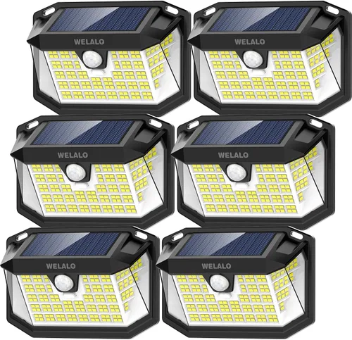 Vista 7 de WELALO Luces solares con sensor de movimiento para exteriores, [3 modos/4 paquetes/188 LED] Iluminación gran angular de 270°, luces de pared