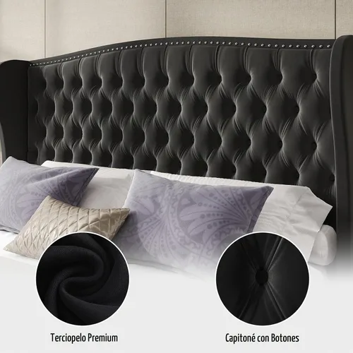 Vista 5 de LUXOAK Base de cama ajustable tamaño Queen con cabecero copetudo y respaldo de ala, base de cama ajustable inteligente con doble motor y control