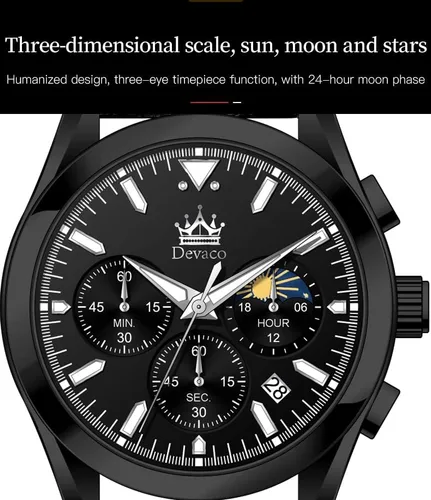 Vista 3 de Devaco Reloj de negocios para hombre, de cuarzo japonés, luminoso, impermeable, con función de cronómetro de ventana de día