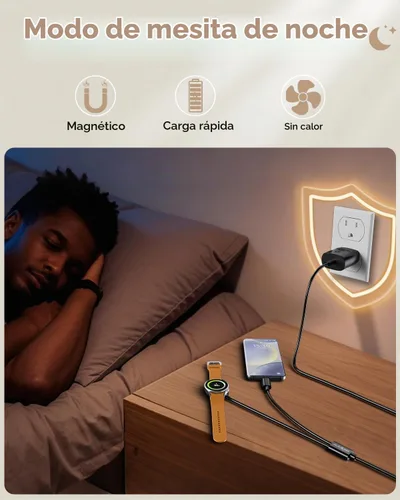 Vista 8 de 2 en 1 para Samsung Watch y cargador de teléfono y cargador rápido USB C de Negro