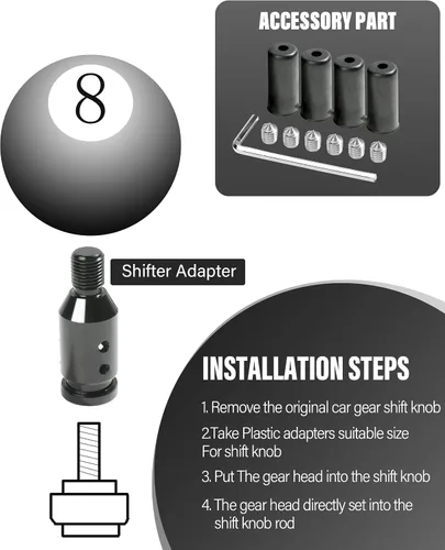 Vista 3 de YAKEFLY - Conector universal de cambio de marchas, adaptador de palanca de cambios automático de aluminio, engranaje manual no roscado M12x1.25 Negro