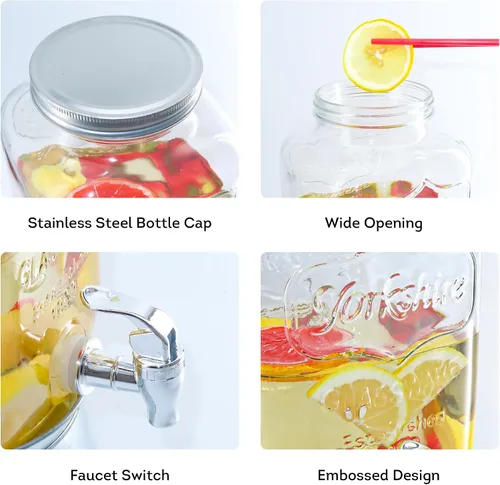 Vista 6 de Lily's Home Dispensador de bebidas de vidrio con soporte, capacidad de 1 galón, grifo fácil de usar, dispensador de bebidas para fiestas/barbacoas