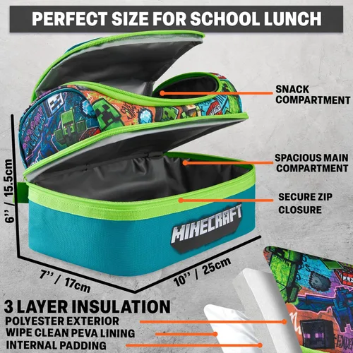 Vista 4 de Get Trend Minecraft - Lonchera infantil de 3 piezas con bolsa de almuerzo aislada, caja Bento con dos mini ollas y botella de agua de 20 onzas Multi