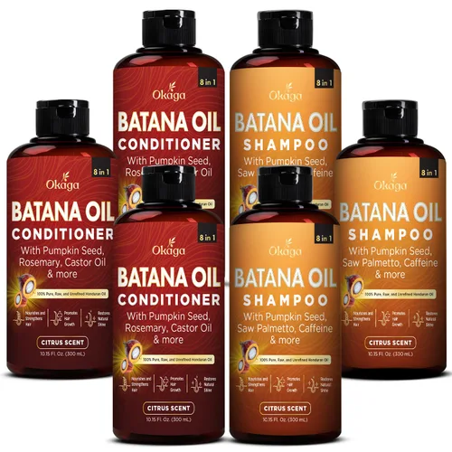 Vista 8 de Paquete de Champú y Acondicionador de Aceite de Batana (Set de Ducha Okaaga) con Jugo de Hoja de Aloe Vera, Serenoa, Cafeína, Biotina, Jojoba
