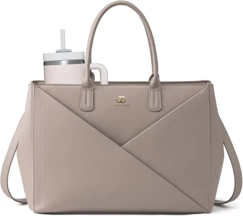 Vista 8 de LOVEVOOK Bolso para laptop de mano para mujer con portavasos grande, de 15.6 pulgadas, de PU, bolso de trabajo para maestra, bolso de mano