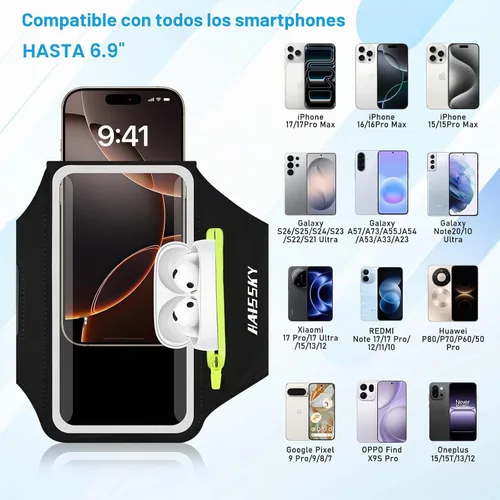 Vista 3 de HAISSKY Brazalete para correr con bolsillo con cremallera y soporte