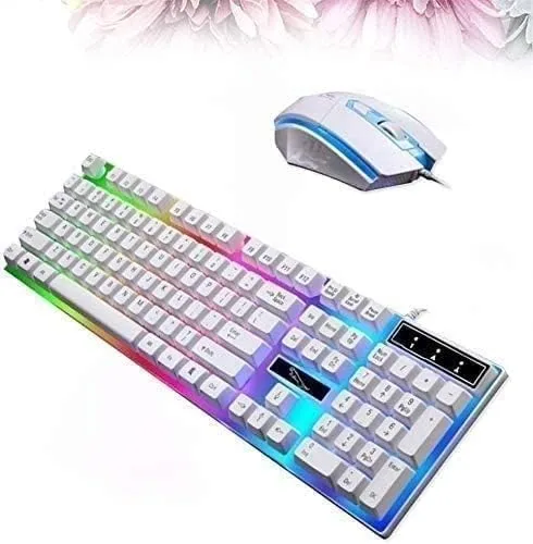 Vista 2 de Combo de teclado para juegos y mouse retroiluminado, teclado retroiluminado con cable USB, juego de teclado LED para juegos, resistente al agua.