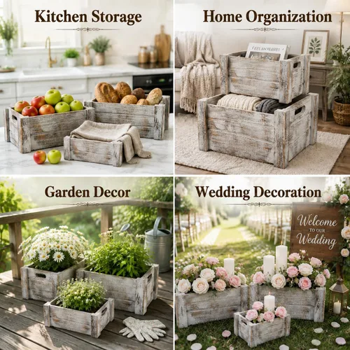 Vista 7 de Hacaroa Paquete de 3 cajas de madera con asas, caja de almacenamiento rústica para anidar, cestas de madera decorativas para frutas, verduras