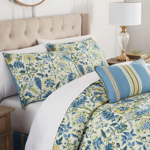 Vista 3 de Waverly Imperial Dress - Juego de colcha reversible de 4 piezas con diseño floral jacobeo, suave, para todas las estaciones, tamaño Porcelana