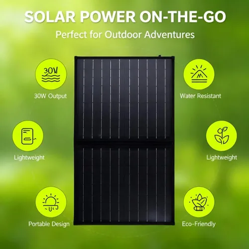 Vista 5 de Cargador de panel solar, 30 W 18 V PET plegable 14 x 22.6 pulgadas - Cargador solar con diseño duradero, paquete de energía ultra portátil
