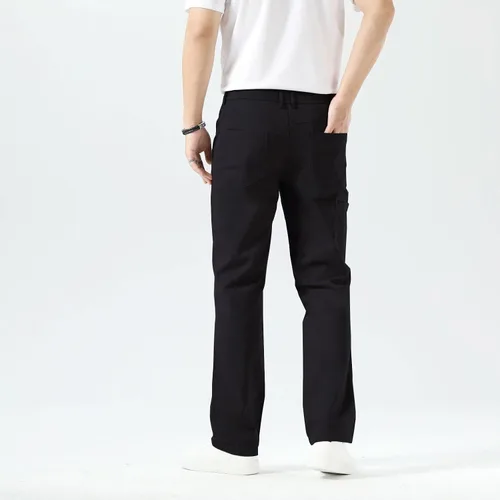 Vista 2 de Plaid&Plain Pantalones caqui elásticos de ajuste recto con bolsillo lateral y cintura elástica para hombre Negro