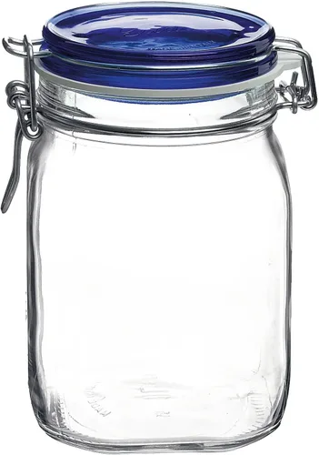 Vista 12 de Bormioli Rocco Fido – Tarro cuadrado con tapa azul, Transparente Azul (Blue Top)