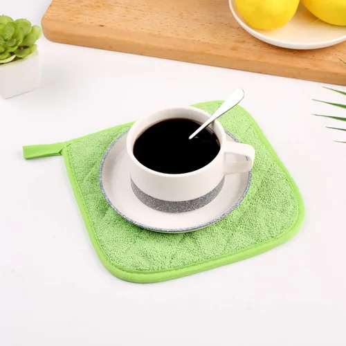 Vista 7 de juego de 5 portavasos de cocina de 100% algodón, resistente al calor, para uso diario, para cocinar y hornear, color verde manzana
