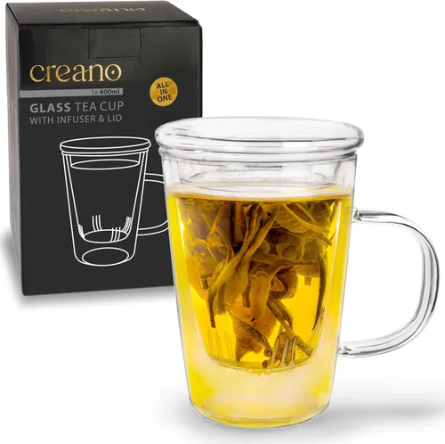 Vista 16 de Creano Vaso de té con infusor y tapa de 13.5 fl oz - Taza de té grande - Apto para microondas y lavavajillas - Set de regalo para tetera de hojas 1