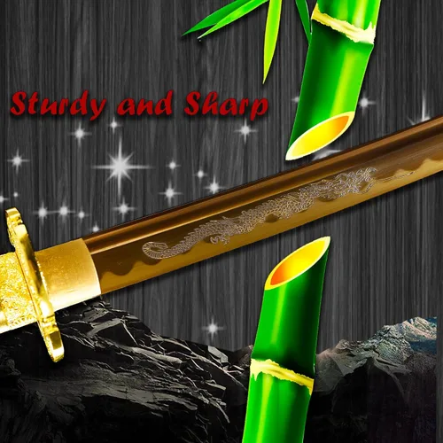 Vista 4 de 40.6 pulgadas de acero de alto carbono al horno dragón de oro japonés Katana Samurai Espada Full Tang jian