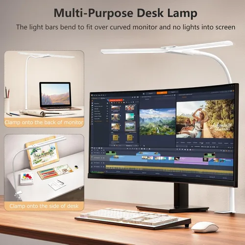 Vista 2 de EppieBasic - Lámparas LED de doble cabezal de arquitecto, iluminación de banco de trabajo extra brillante para oficina, luz de escritorio moderna