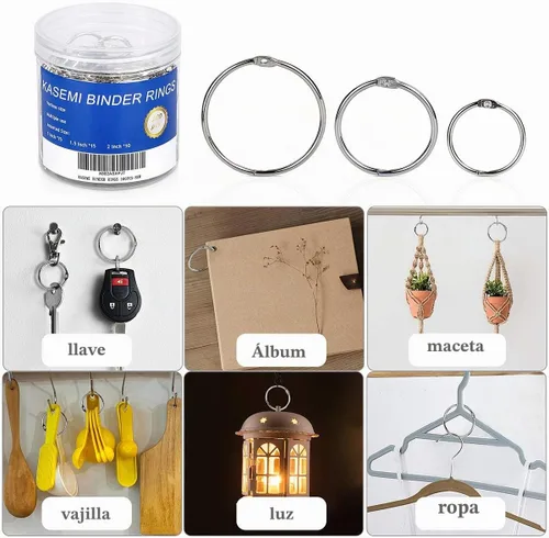 Vista 6 de 100 anillos para libros, varios tamaños (1, 1.5, 2 pulgadas) para escuela, aula, oficina