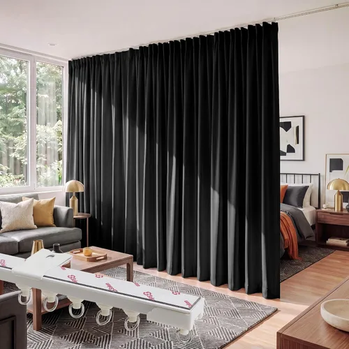 Vista 19 de RYB HOME Cortina de puerta con guía de techo, cortinas opacas de privacidad para puerta francesa, dormitorio, sala de estar, ventana de bahía