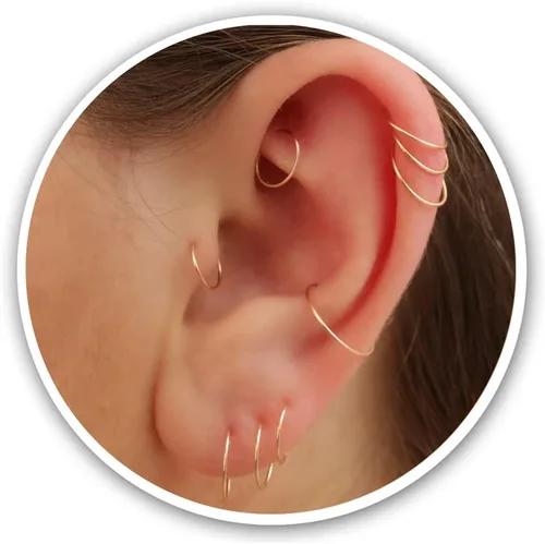 Vista 39 de Aretes de aro de oro de plata – Aretes de aro para mujer, dos piezas de aros de plata fina rellenos de oro, aro de hélice, anillo de tragus, aro