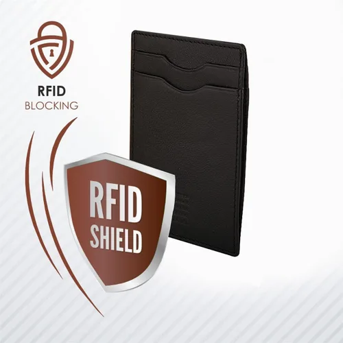 Vista 5 de Elegant Plain cardholder Genuine Leather RFID blocking Magnetic Clip Cardcase Wallet Slim Design for Front and Back Pocket Quality Cardcase wallet