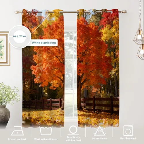 Vista 271 de Shrahala Orange Autumn Autumn Blackout Curtain Tiers, Fall Kitchen Valance Light Blocking Tier Drapes with Rod Pocket, 2 Pack 26 X 24 in