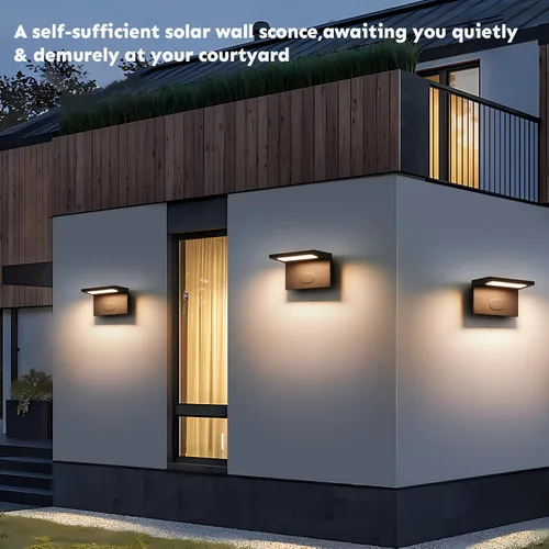Vista 6 de Luces solares impermeables para exteriores, modernas luces solares de pared al aire libre, modelo de aluminio de lujo, lámpara de pared inalámbrica