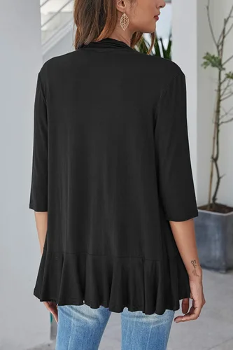Vista 4 de Bluetime Women Open Front 3/4 Sleeve Cardigan Negro