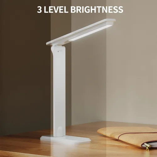 Vista 8 de Lámpara LED de escritorio, lámpara de mesa regulable, lámpara de lectura con clip y base intercambiables, 3 brillos regulables, pequeña lámpara