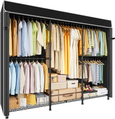 Vista 12 de ULIFHOME E14C - Sistema organizador de armario resistente, estantes de ropa independientes para colgar ropa, perchero ajustable de 58 pulgadas