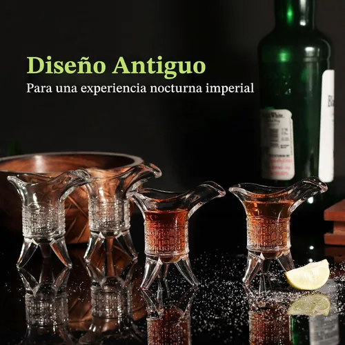 Vista 4 de QUAFFER Soju - Vasos de chupito de tequila (juego de 4) – Vaso de chupito estilo emperador retro – Soju Whisky Tequila Baijiu – Perfecto