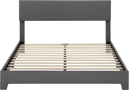 Vista 8 de SHA CERLIN Base de cama de plataforma de tamaño completo con tela de líneas limpias y cabecera ajustable, soporte de listones de madera, no necesita