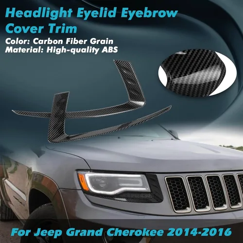 Vista 5 de Xotic Tech - Funda de fibra de carbono para faros delanteros y párpados para cejas, compatible con Jeep Grand Cherokee 2014-16