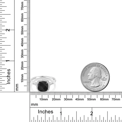 Vista 3 de Gem Stone King Anillo de compromiso de oro blanco de 10 quilates con ónix negro para mujer 211 quilates con corte de tablero de ajedrez piedra natal