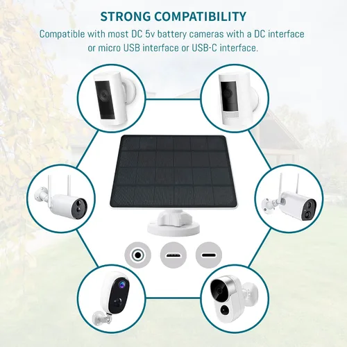 Vista 4 de Panel solar de 8 W compatible con cámara de batería recargable, para cámara de seguridad al aire libre, cargador solar de cámara de 5 V, impermeable