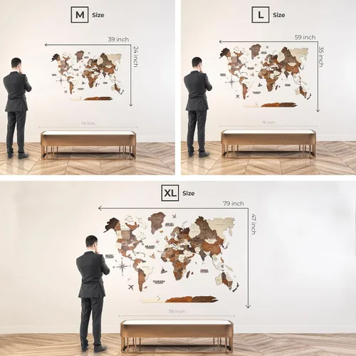 Vista 4 de AWESOMETIK Mapa del mundo de madera 3D multicolor 3D, mapa de madera del mundo, fácil instalación con cinta de doble cara, incluye complementos