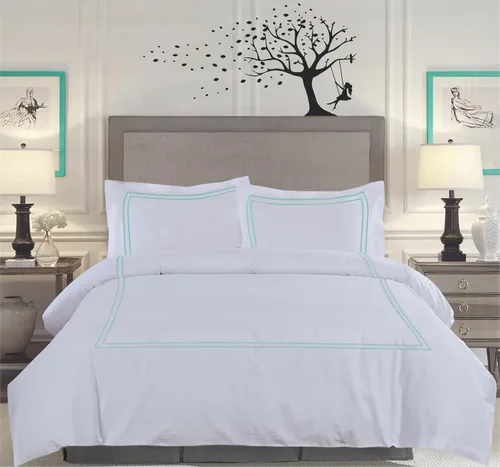 Vista 2 de BedDecor Lujoso juego de funda de edredón de algodón egipcio de 400 hilos, 1 pieza con hermoso bordado de 2 rayas
