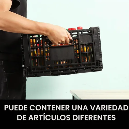 Vista 2 de Contenedor de almacenamiento plegable, 52 litros, caja de almacenamiento de plástico resistente, cajas de leche de alta resistencia, almacenamiento