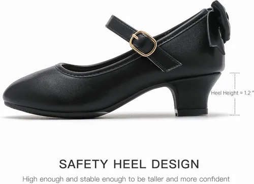 Vista 6 de Dufannie Zapatos de vestir para niñas, zapatos de tacón bajo de princesa, zapatos planos con purpurina para bodas y fiestas