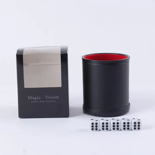 Vista 2 de Taza de dados profesional con forro de fieltro con 5 dados silenciosos para Yahtzee Game