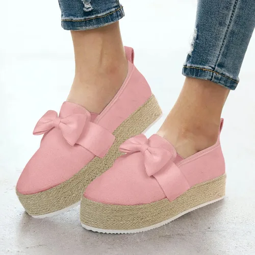 Vista 2 de Hbeylia Alpargatas - Tenis de plataforma para mujer, a la moda, con lazo, punta redonda, parte inferior gruesa, tacones altos, zapatos de lona